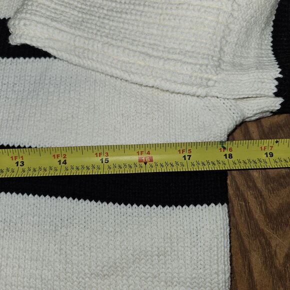 New White VNeck Black Striped Womens Small Collared Cropped Sweater - Picture 3 of 6